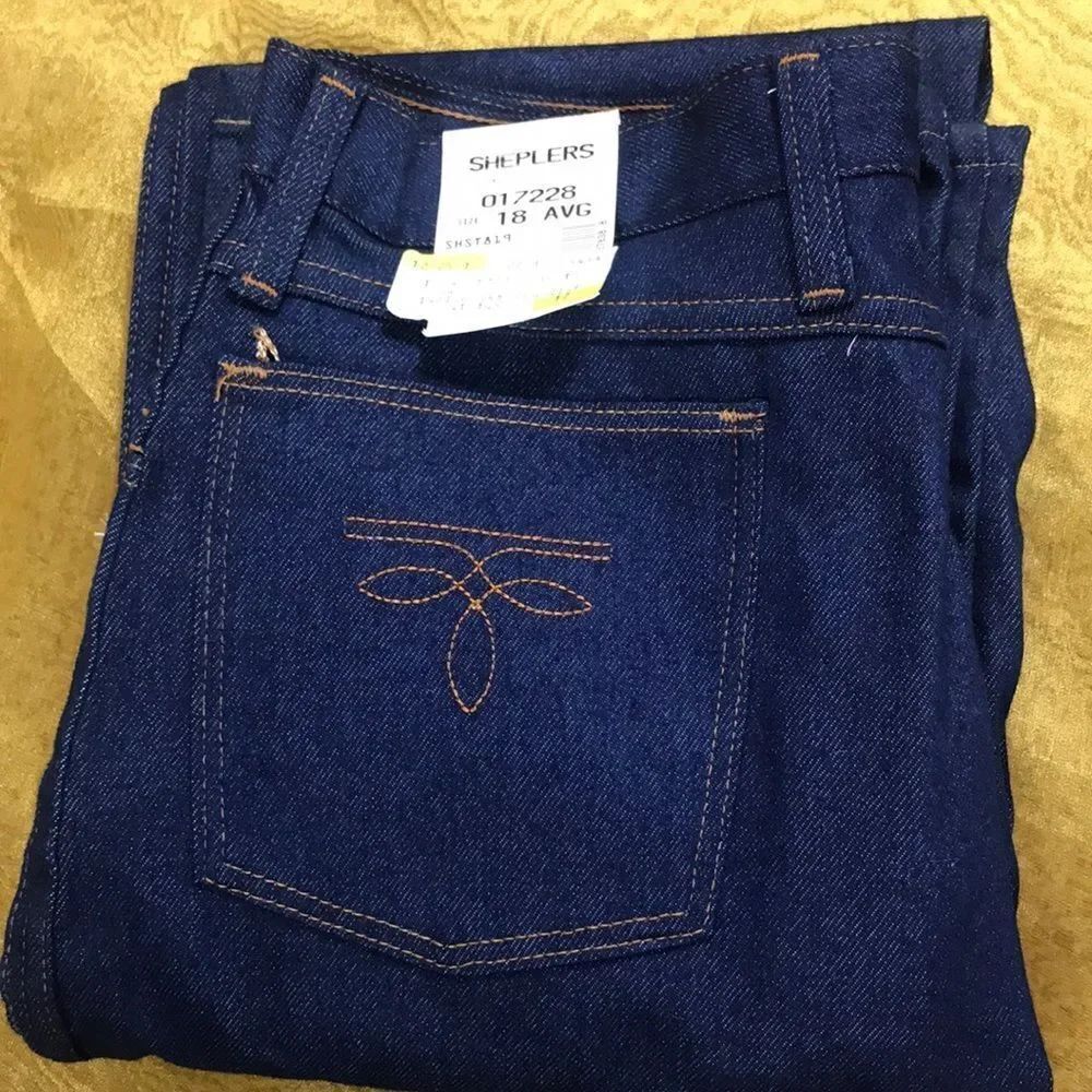 VTG, 70s SHEPLERS COWGIRL WEASTERN MADE IN USA INDIGO JEANS WOMEN SIZE 18